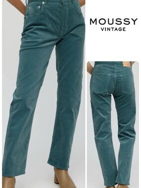 Moussy Vintage Slater Straight-Leg Corduroy Pants in Teal Turquoise Green